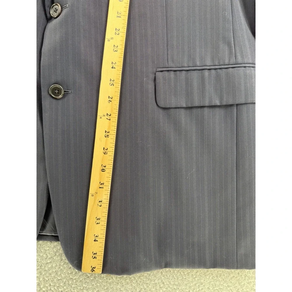 Hickey Freeman Navy Blue Gray Stripe Blazer 46 XLG Loro‎ Piana Suit Jacket
